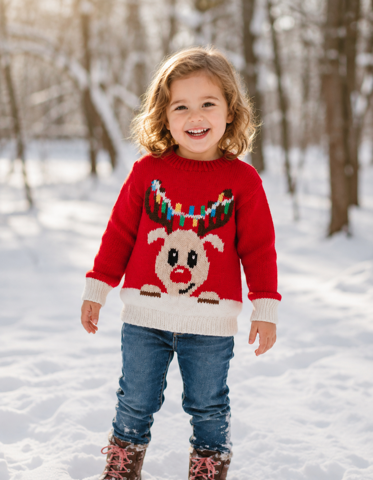 Reindeer Christmas Sweater Knitting Pattern PDF Boys Girls Childs Baby Age 3mths - 7 years