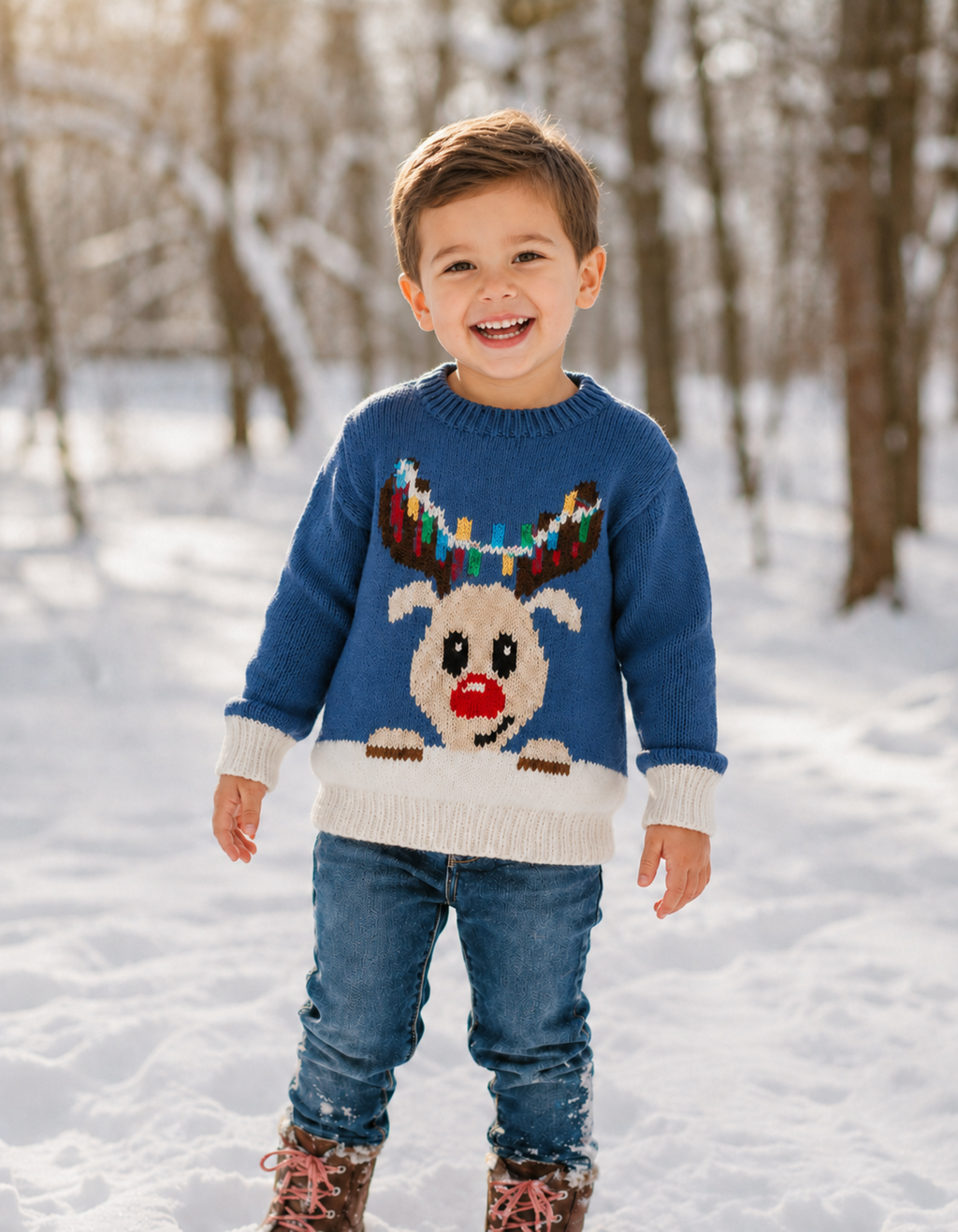 Reindeer Christmas Sweater Knitting Pattern PDF Boys Girls Childs Baby Age 3mths - 7 years