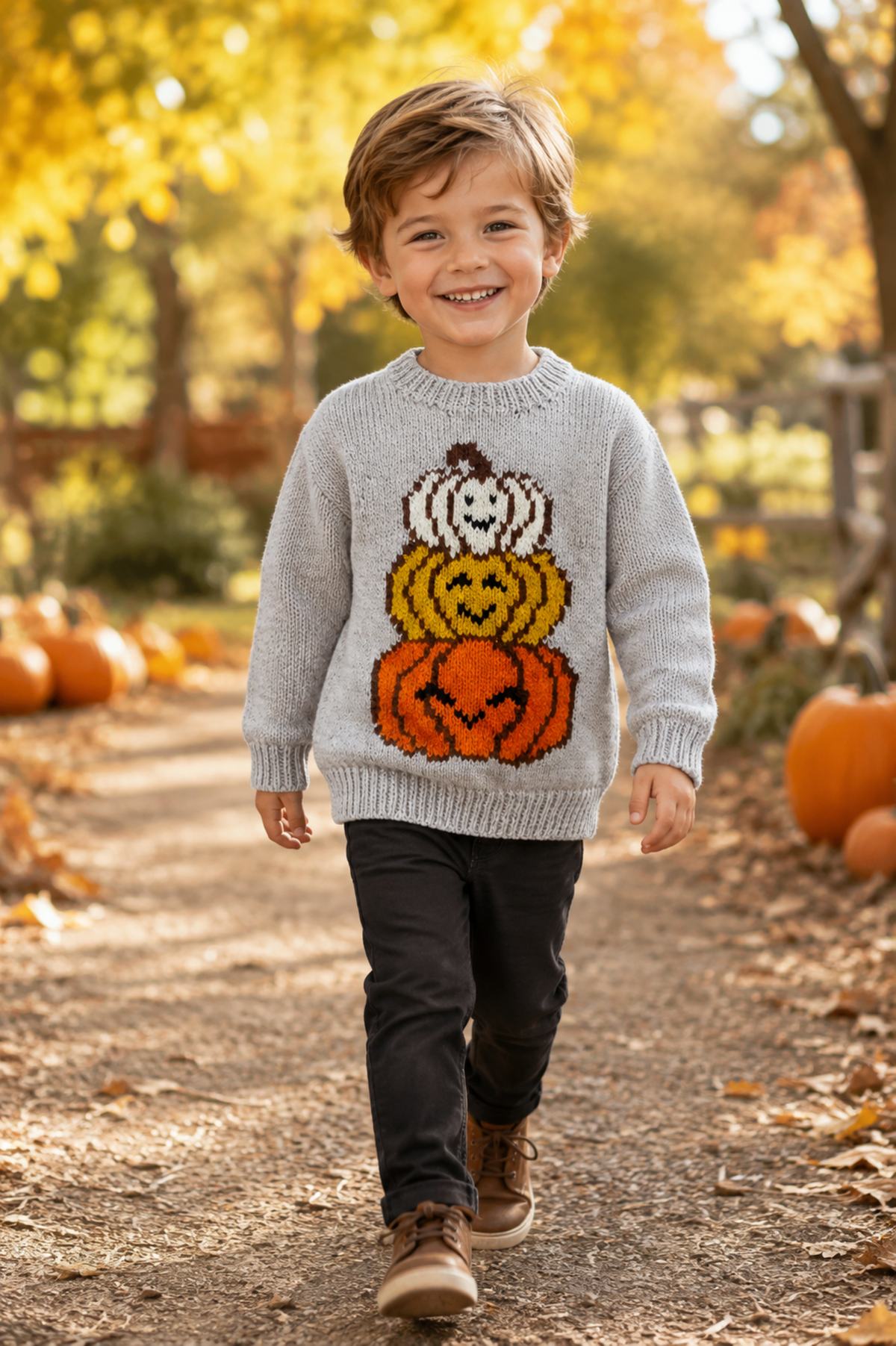 Children’s Pumpkin Sweater Knitting Pattern PDF Halloween Jumper DK Age 3mths - 7 years