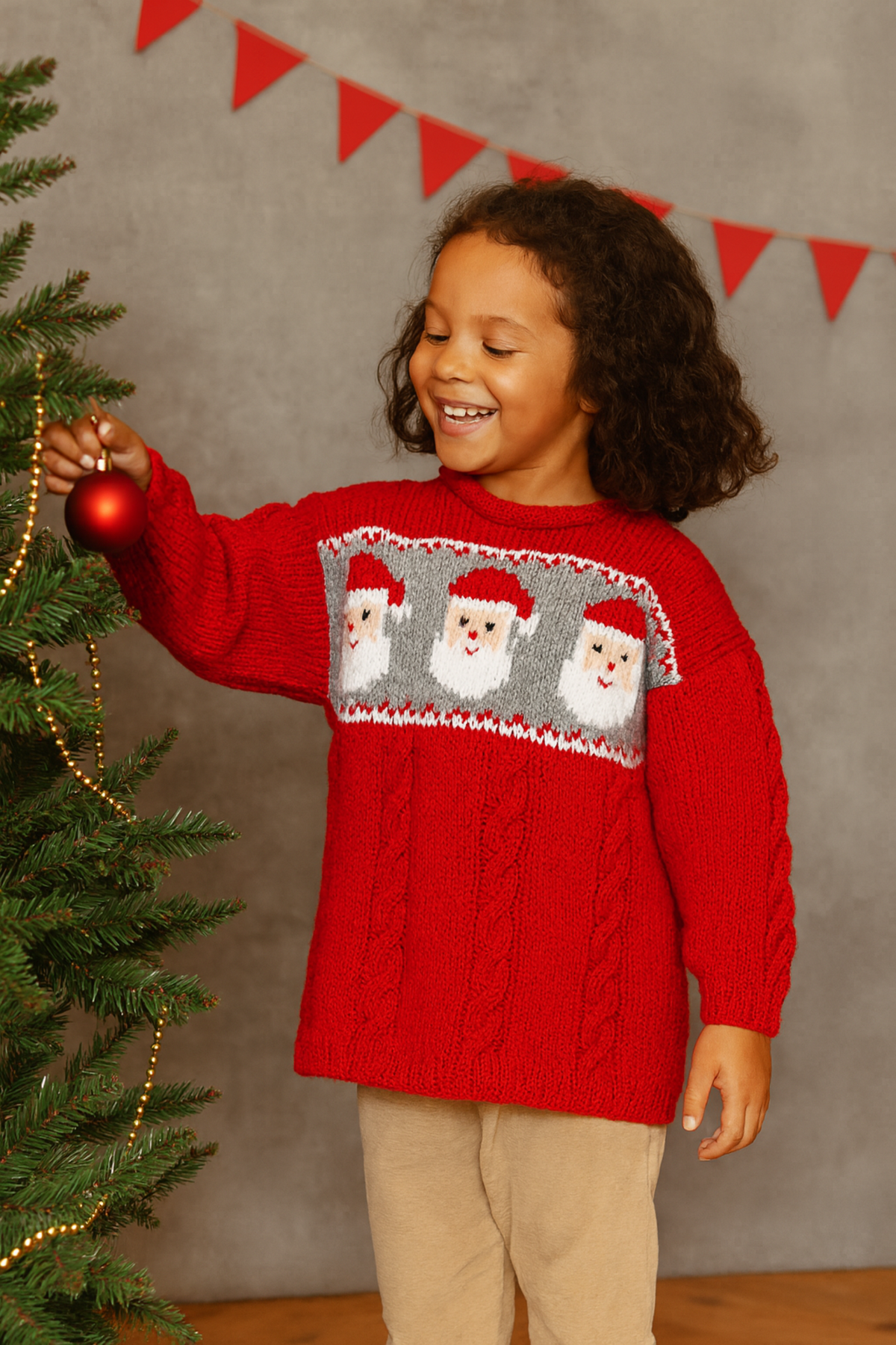 Child’s Santa Christmas Sweater Knitting Pattern PDF Cable Jumper 6 Months - 10 Years