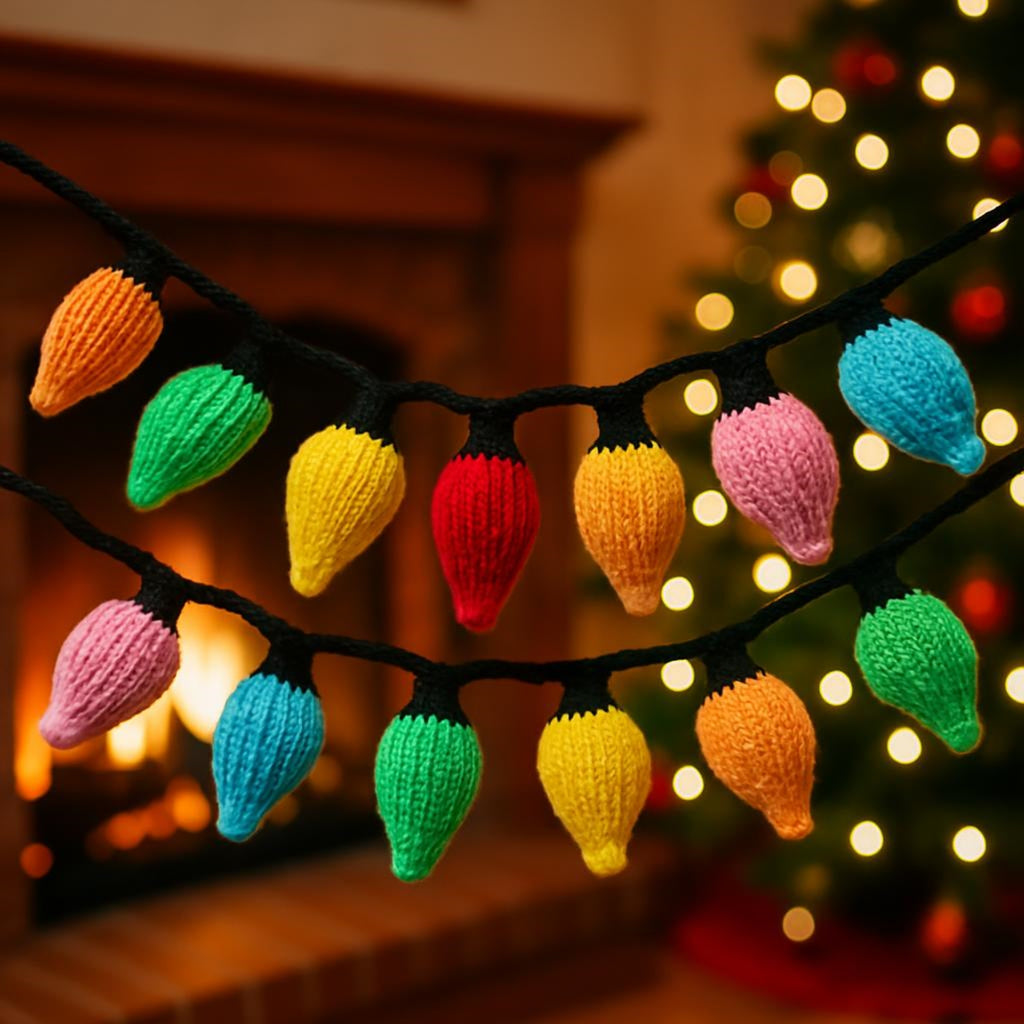 Christmas Lights Garland Knitting Pattern PDF Festive Bulb Decorations DK