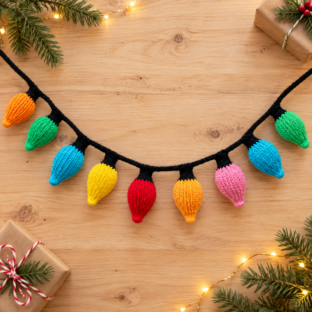 Christmas Lights Garland Knitting Pattern PDF Festive Bulb Decorations DK