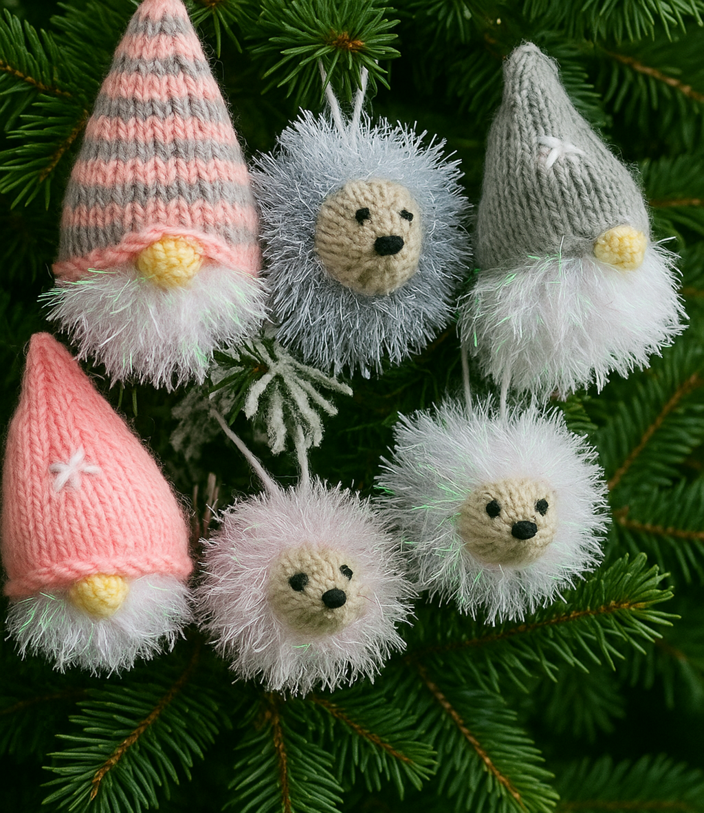 Gonk & Hedgehog Christmas Tree Decorations Knitting Pattern PDF BB093