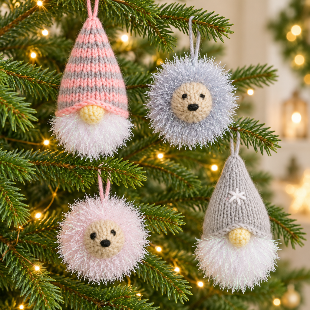 Gonk & Hedgehog Christmas Tree Decorations Knitting Pattern PDF BB093