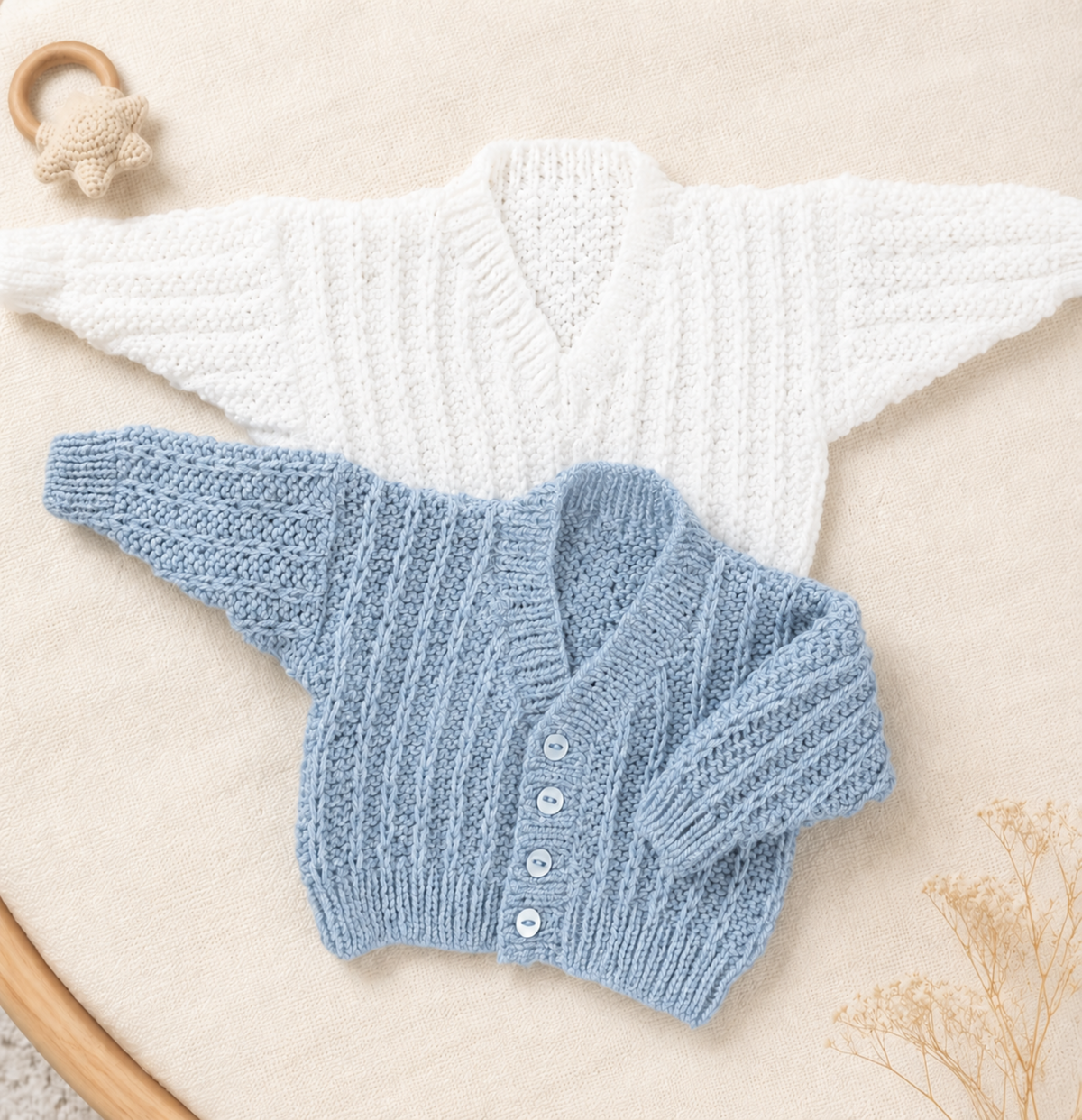 Easy Knit Slipped Rib Cardigan & Sweater Knitting Pattern PDF DK Age 0 - 2 years