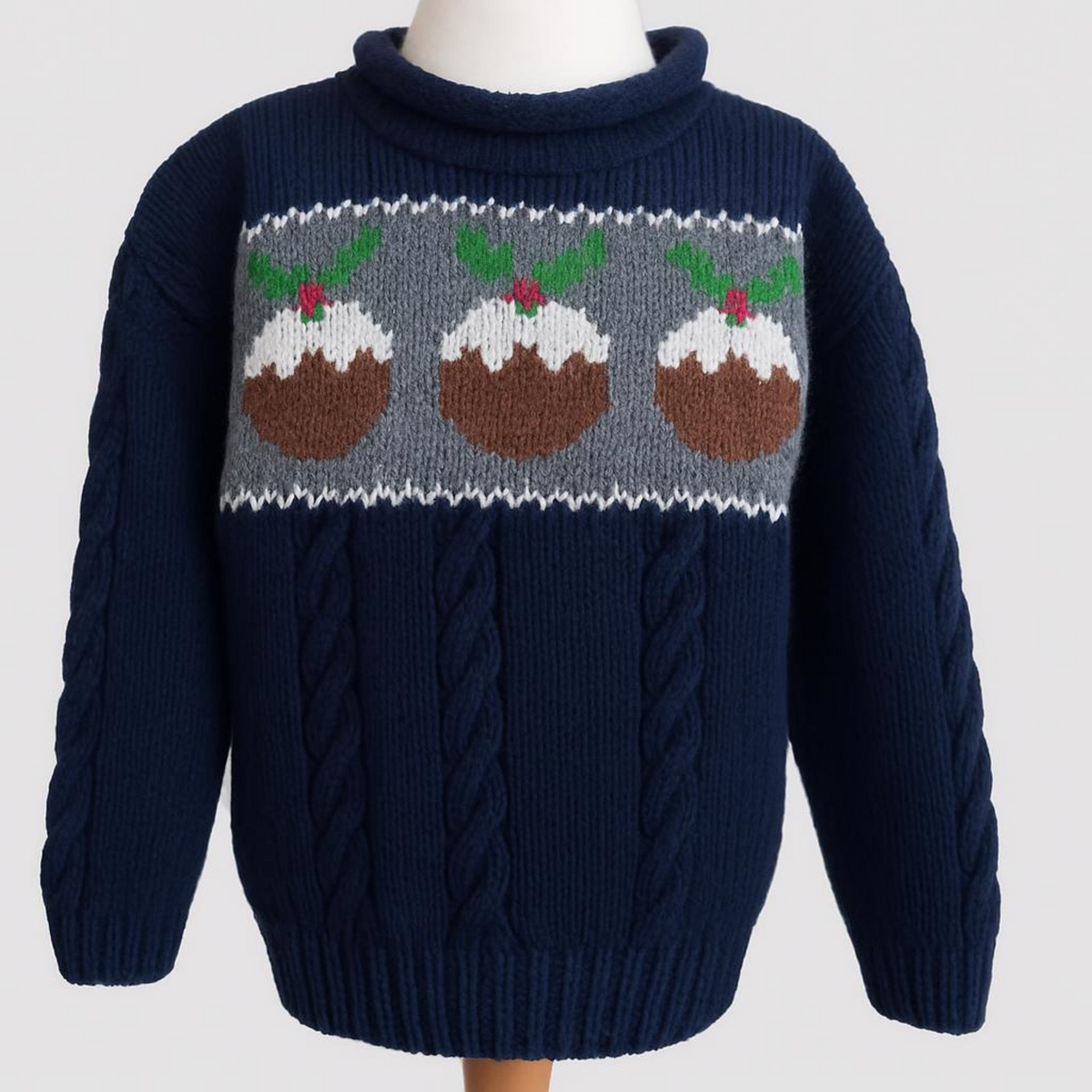 Christmas Pudding Childs Sweater Knitting Pattern PDF Cable Christmas Jumper Aran Age 6mths - 10 years