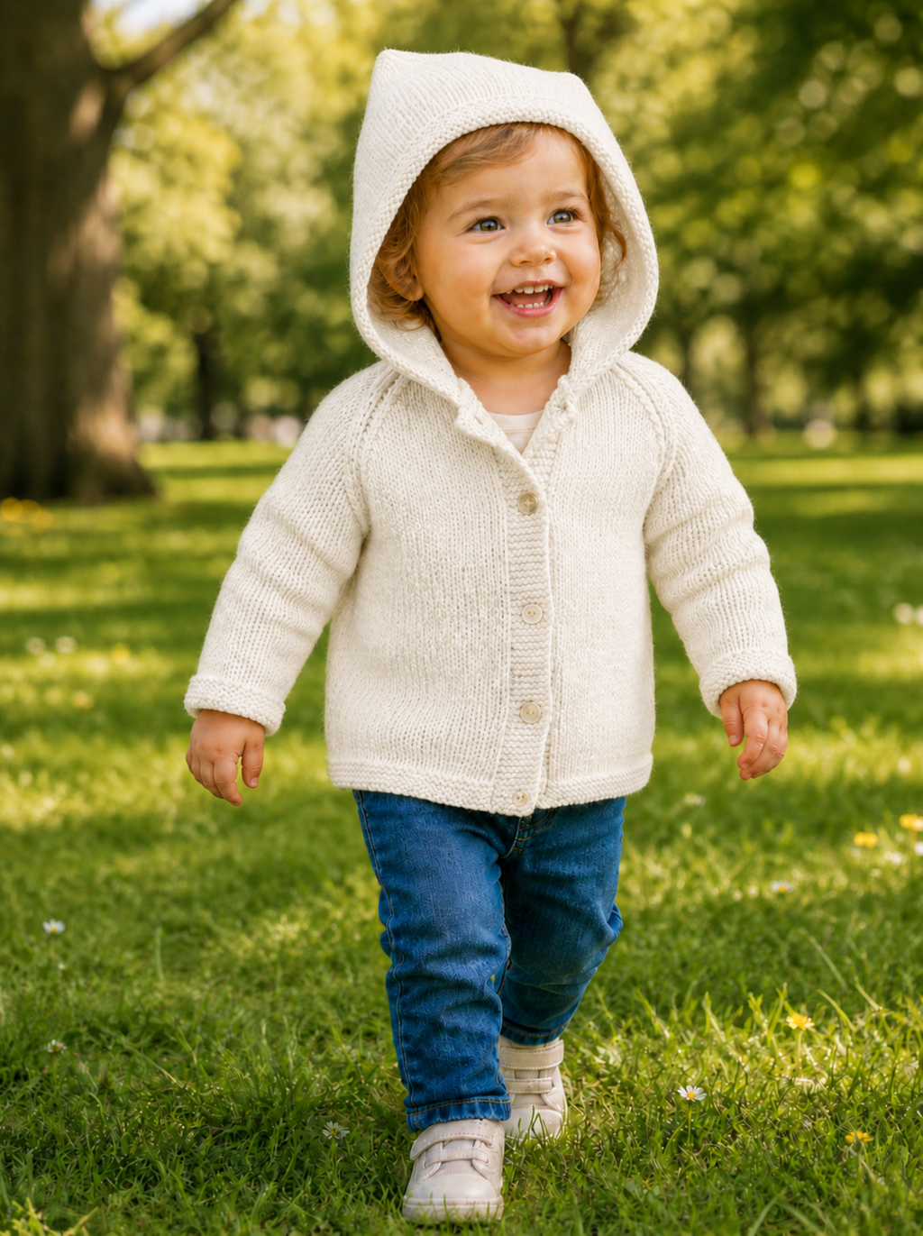 Girls Easy Hooded Jacket Knitting Pattern PDF Beginners Raglan Cardigan DK 8ply 20 - 24" Age 6 mths - 4 years