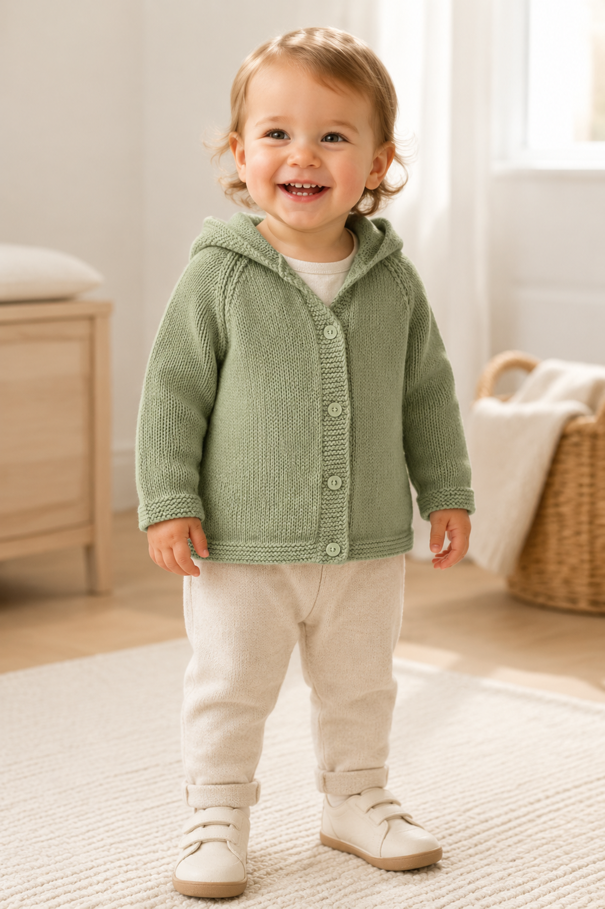 Girls Easy Hooded Jacket Knitting Pattern PDF Beginners Raglan Cardigan DK 8ply 20 - 24" Age 6 mths - 4 years