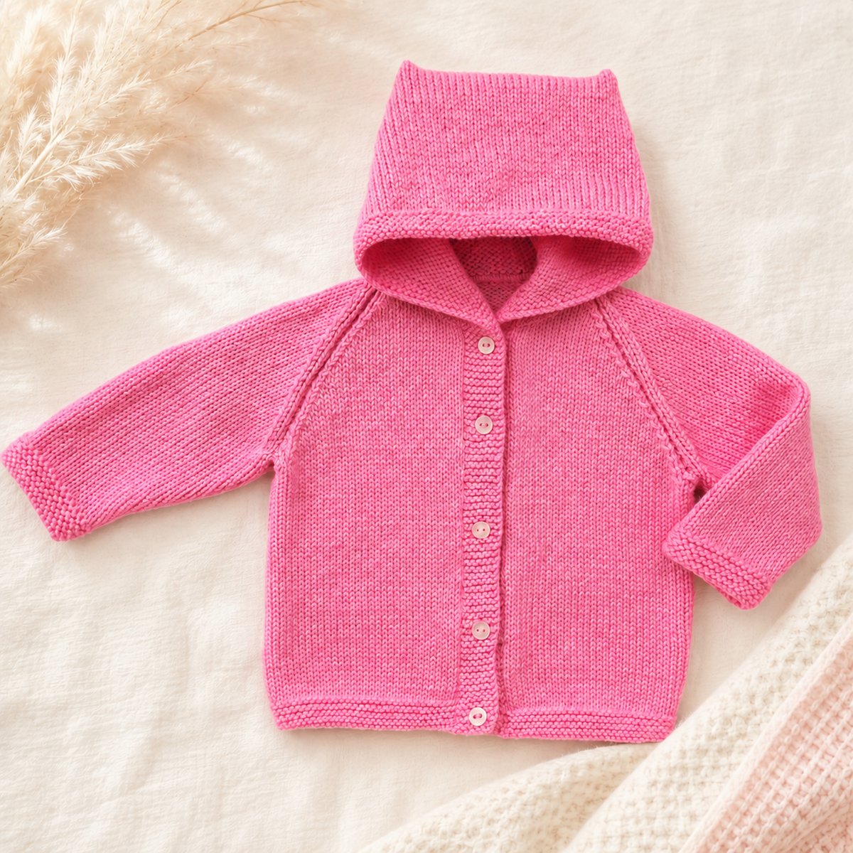 Girls Easy Hooded Jacket Knitting Pattern PDF Beginners Raglan Cardigan DK 8ply 20 - 24" Age 6 mths - 4 years