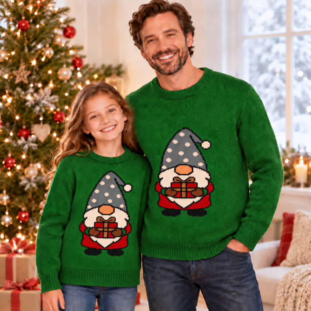 Family Christmas Gnome Sweater Knitting Pattern PDF Gonk Jumper DK Child - Adult