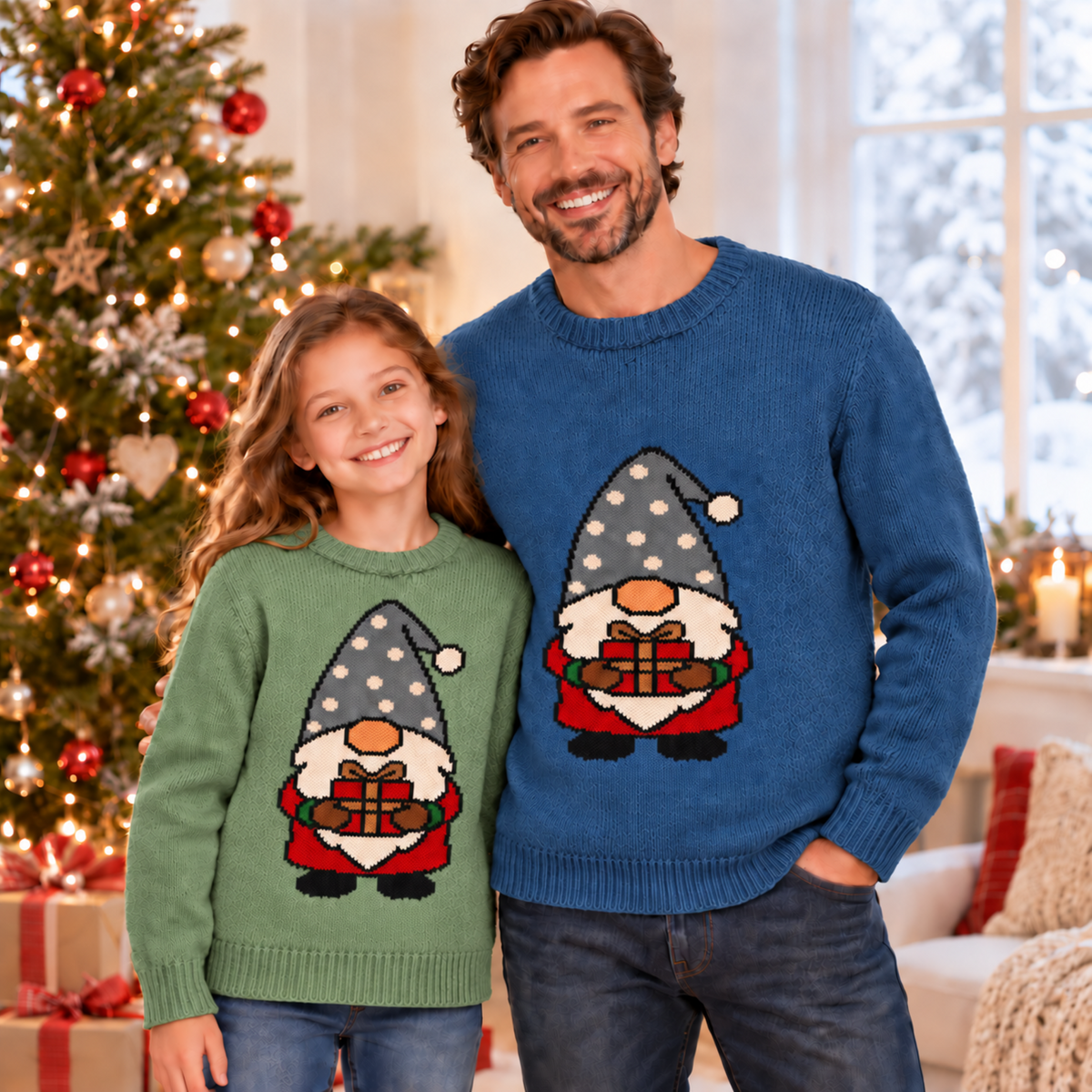 Family Christmas Gnome Sweater Knitting Pattern PDF Gonk Jumper DK Child - Adult