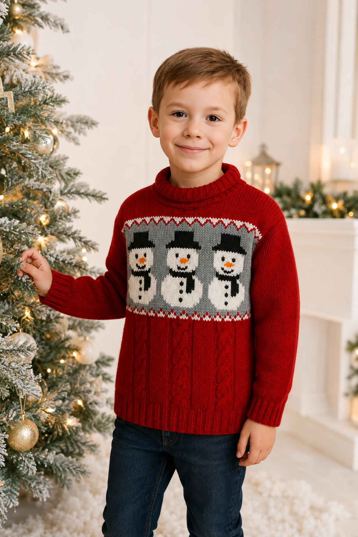 Childs Snowman Christmas Sweater Knitting Pattern PDF Cable Tunic Jumper Age 6m - 10yr