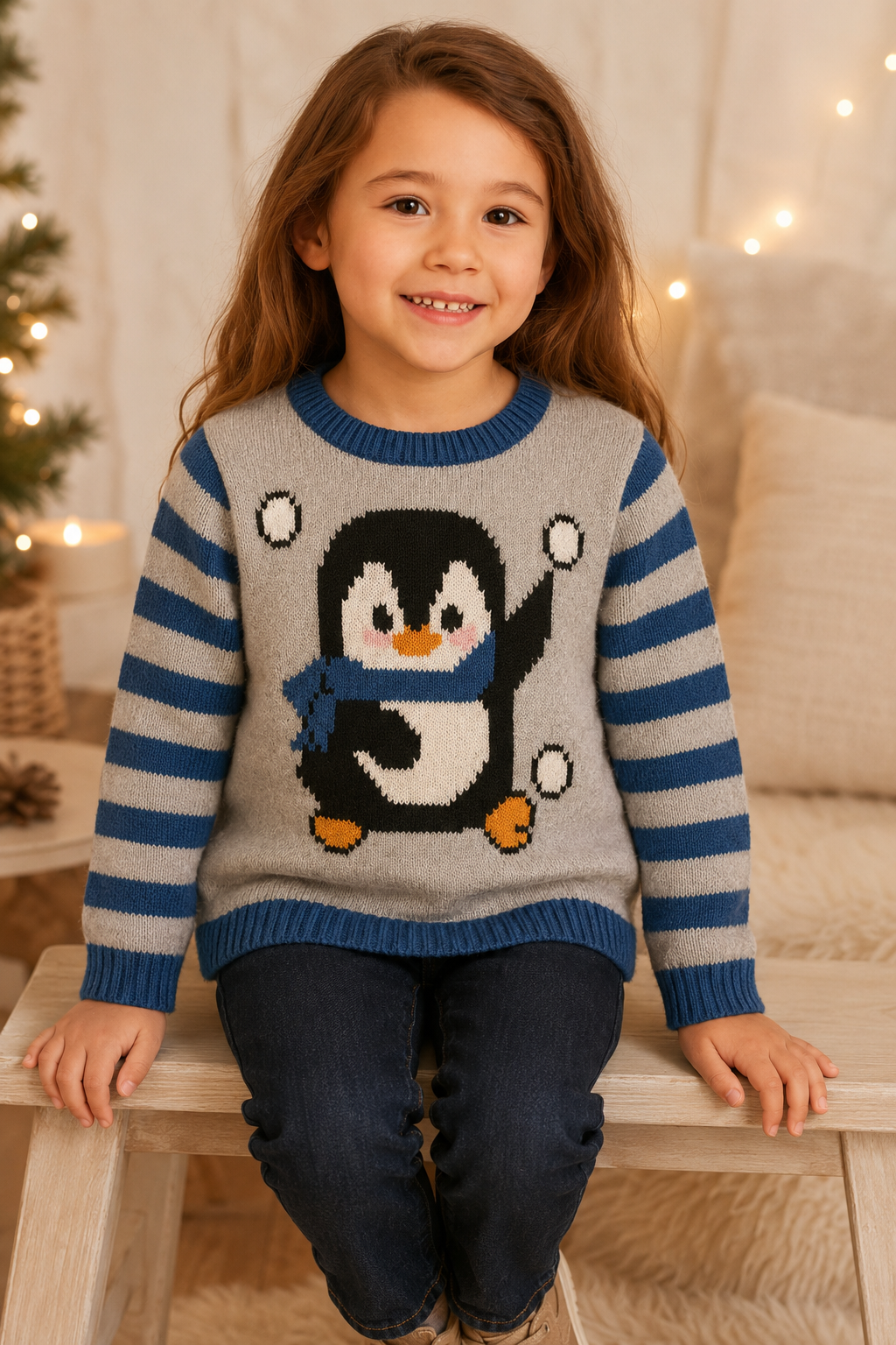 Penguin Christmas Sweater Knitting Pattern PDF Xmas Jumper Day DK 3mths - 7 years