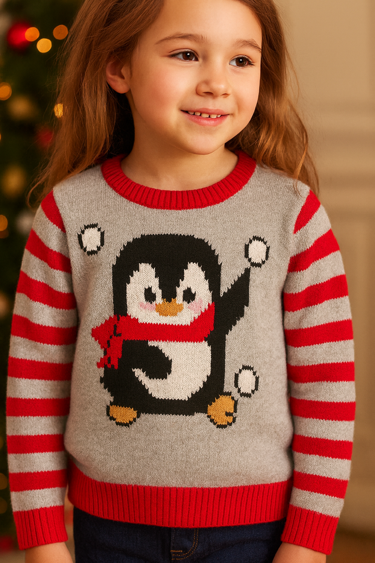 Penguin Christmas Sweater Knitting Pattern PDF Xmas Jumper Day DK 3mths - 7 years