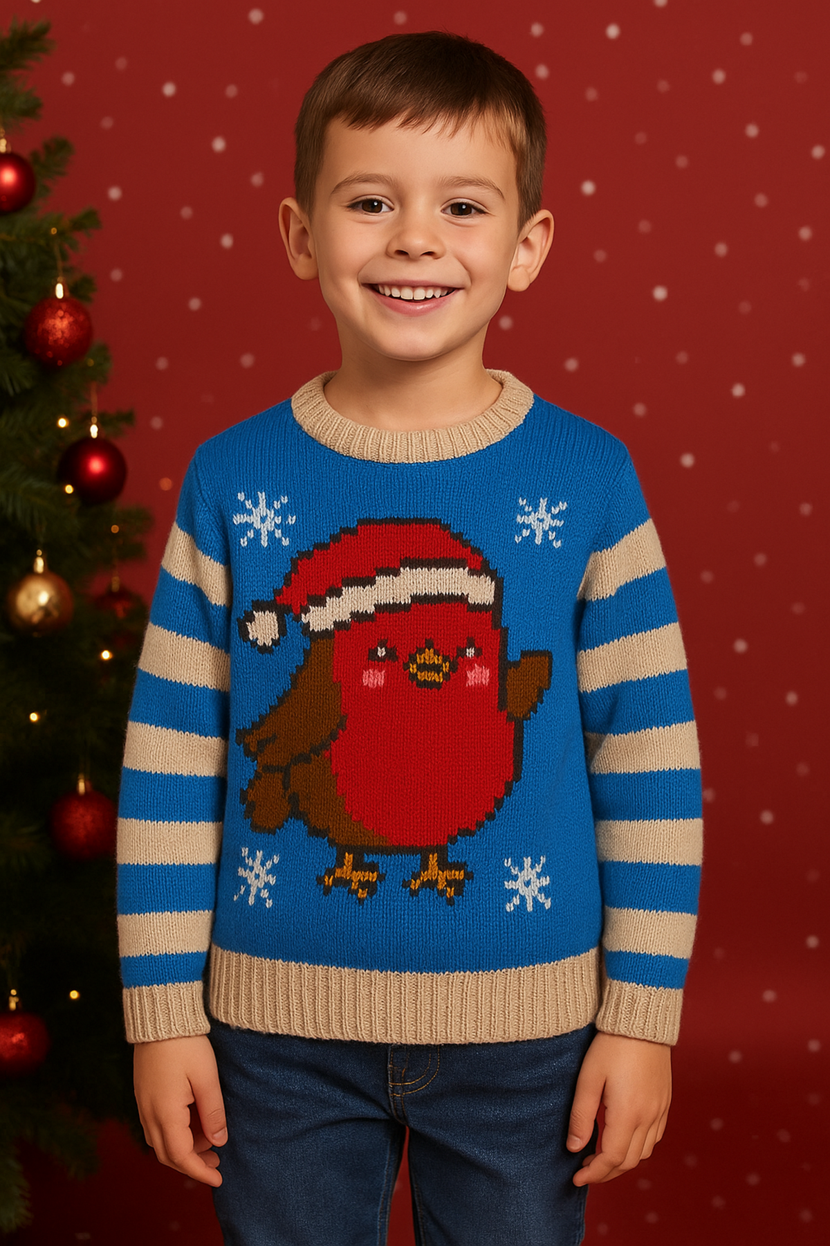 Robin Christmas Sweater Knitting Pattern PDF Baby & Child Jumper DK
