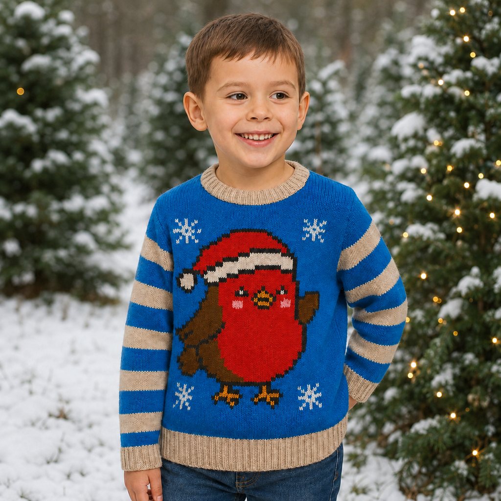 Robin Christmas Sweater Knitting Pattern PDF Baby & Child Jumper DK