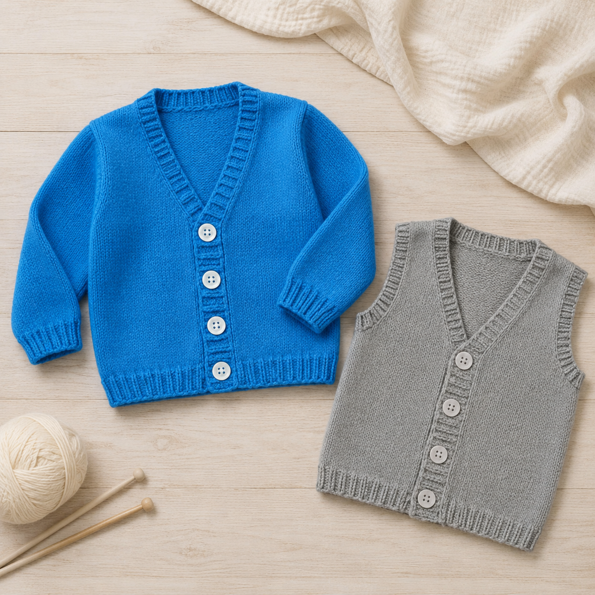 Eay Knit Boys Plain Waistcoat & Cardigan Knitting Pattern PDF DK Age 0 - 7 yrs