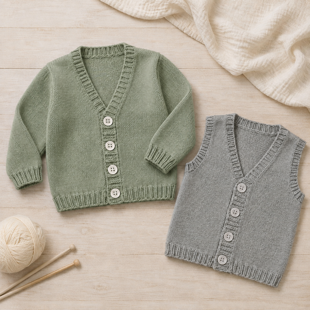 Eay Knit Boys Plain Waistcoat & Cardigan Knitting Pattern PDF DK Age 0 - 7 yrs