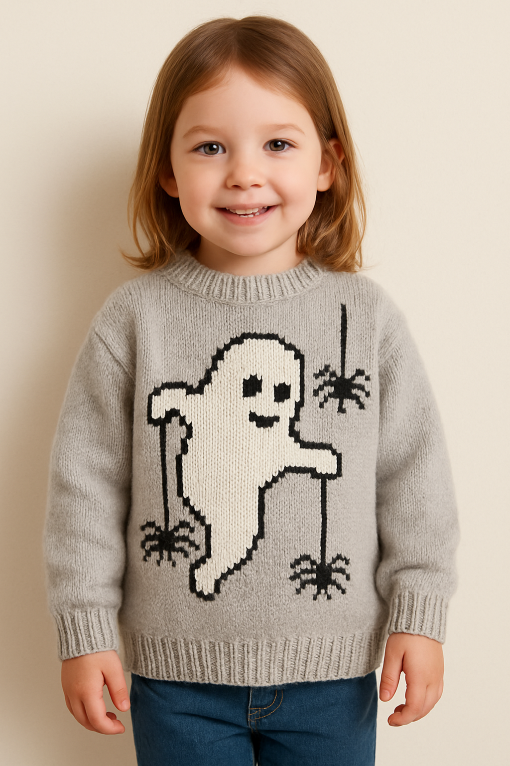 Ghost Sweater Knitting Pattern PDF Baby & Childs DK Halloween Jumper 3mths - 6 years