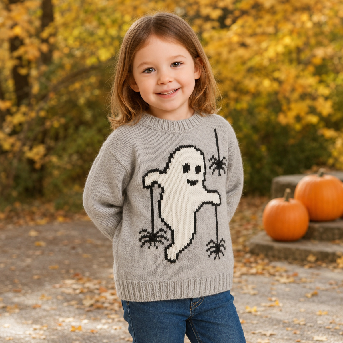Ghost Sweater Knitting Pattern PDF Baby & Childs DK Halloween Jumper 3mths - 6 years