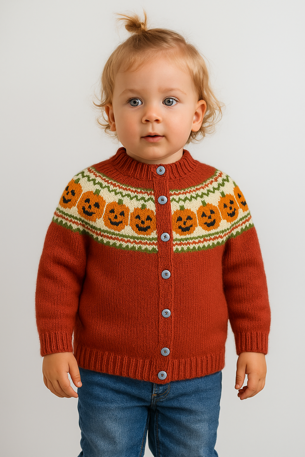 Pumpkin Yoked Cardigan Knitting Pattern PDF Ages 1–5 Years  DK Halloween