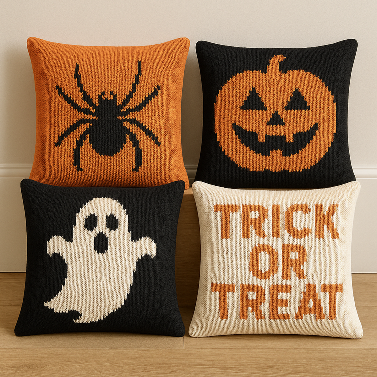 Halloween Cushion Cover Knitting Pattern PDF 4 Designs Aran 40cm