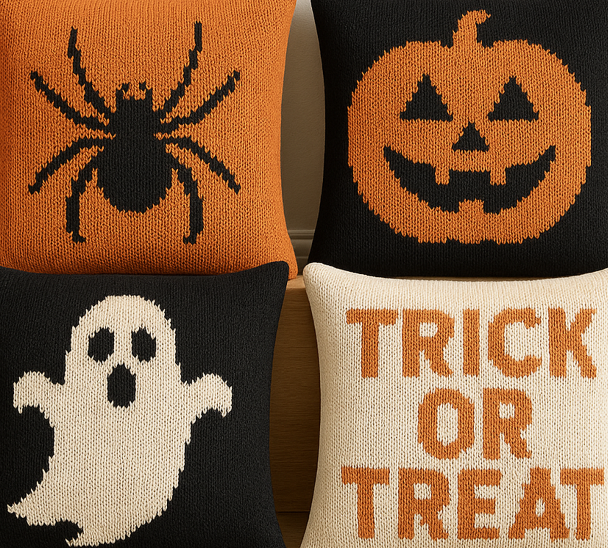 Halloween Cushion Cover Knitting Pattern PDF 4 Designs Aran 40cm