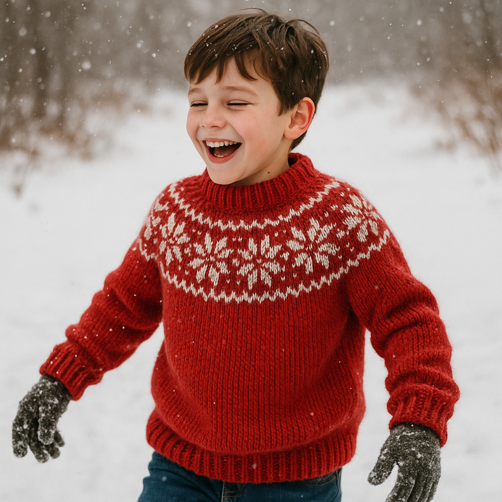 Children’s Snowflake Fair Isle Jumper Knitting Pattern PDF Chunky Ages 3–12