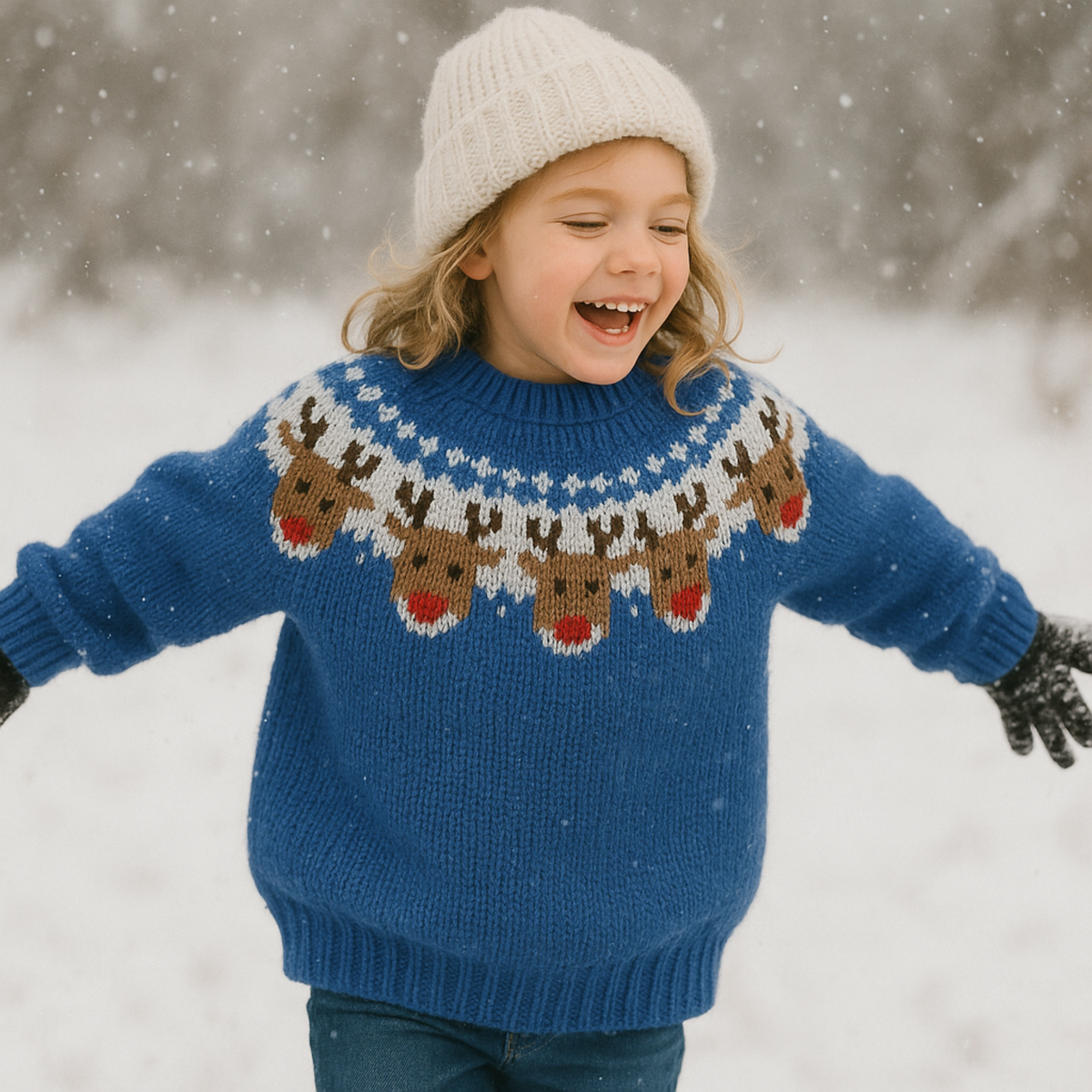 Childs Reindeer Fair Isle Sweater Knitting Pattern PDF Chunky Christmas Jumper Ages 3–12 Years
