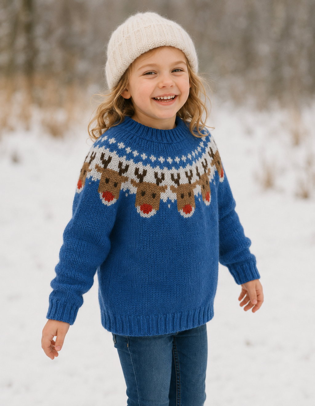 Childs Reindeer Fair Isle Sweater Knitting Pattern PDF Chunky Christmas Jumper Ages 3–12 Years