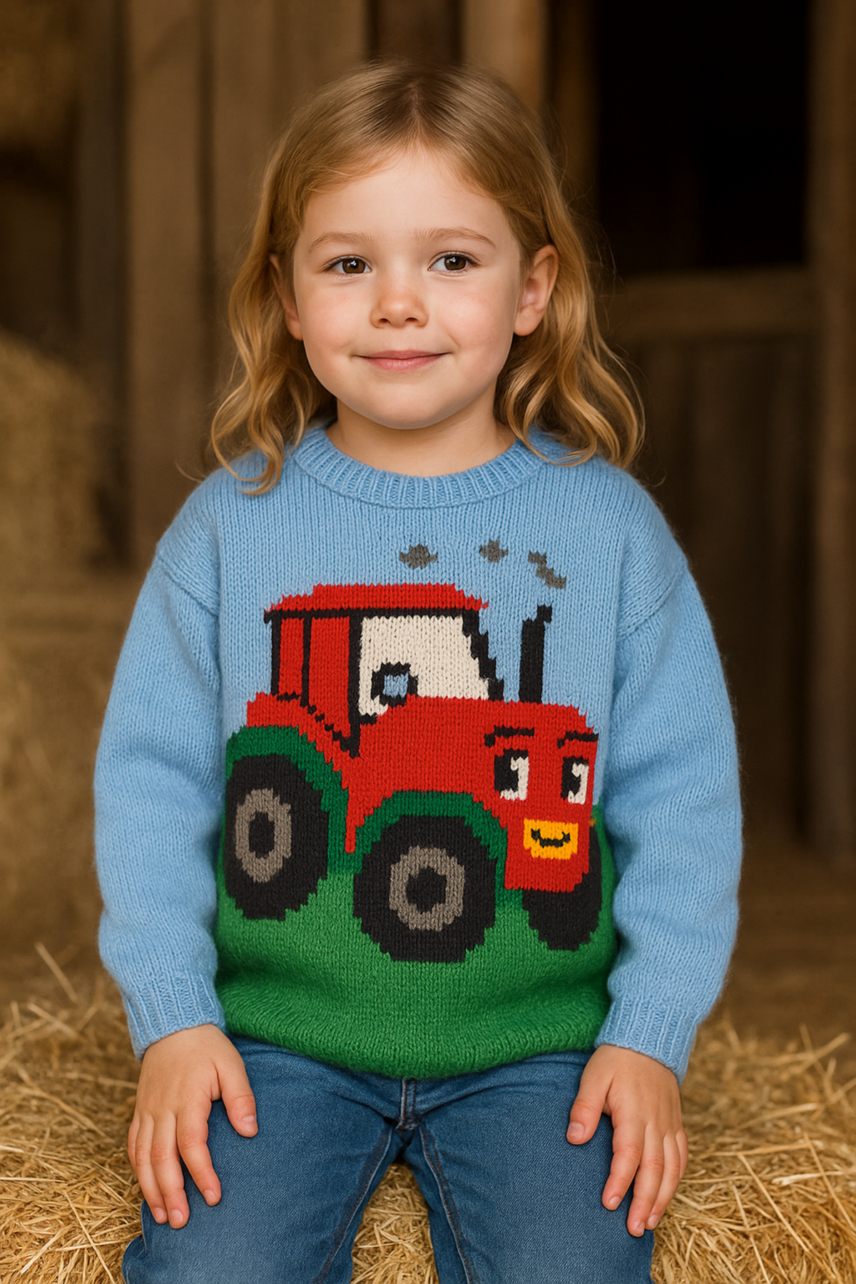 Children's Tractor Motif Sweater Knitting Pattern Baby Boys Jumper DK Age 6mths - 8yrs