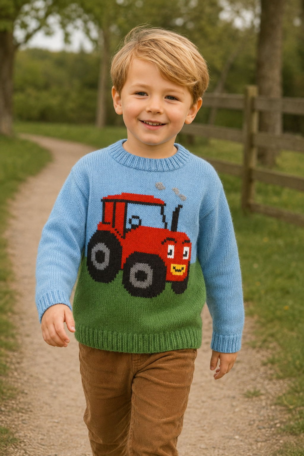 Children's Tractor Motif Sweater Knitting Pattern Baby Boys Jumper DK Age 6mths - 8yrs