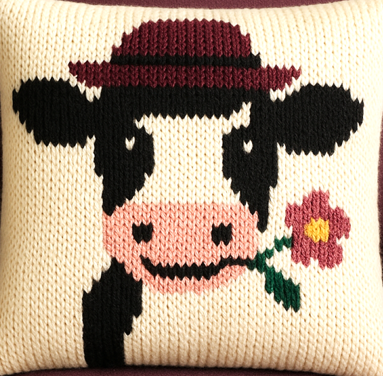 Cow Print & Flower Cow Cushion Pillow Cover Knitting Pattern PDF 40 cm