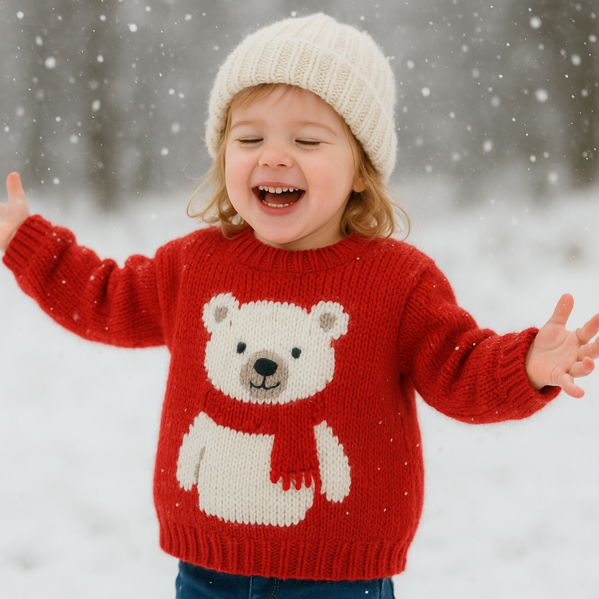 Baby Child Polar Bear Sweater Knitting Pattern PDF DK Christmas Jumper 3mths - 7 Years