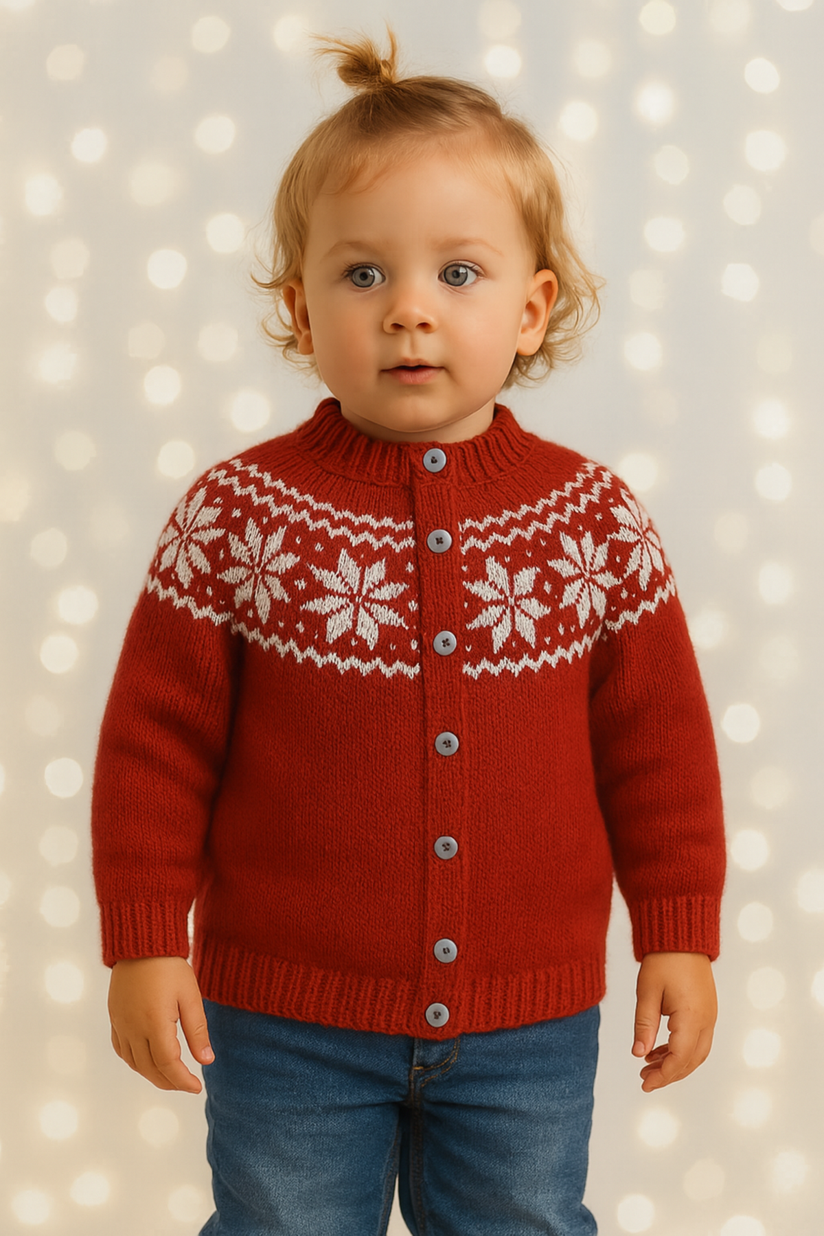 Child’s Snowflake Yoke Cardigan Knitting Pattern PDF Christmas Jacket Ages 1–5 Years