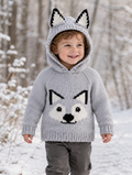 Childs Wolf Hooded Sweater with Ears Knitting Pattern PDF Chunky Jumper Age 1 - 12 years