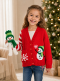 Girls Christmas Cardigan & Pocket Snowman Toy Knitting Pattern PDF DK Age 1 - 12