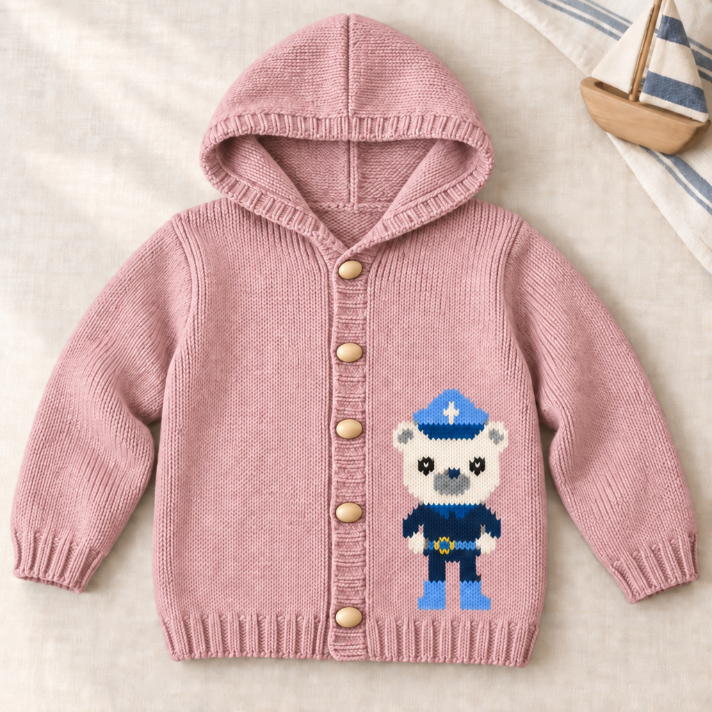 Captain Barnacles Hooded Cardigan Knitting Pattern PDF Character Jacket DK 3mths - 6 years