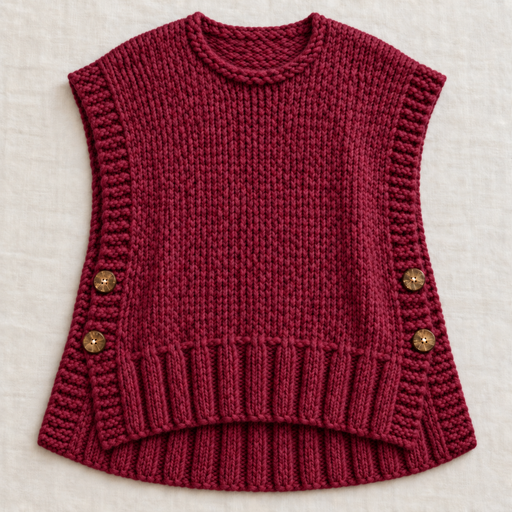 Women’s Super Chunky Tabard Knitting Pattern PDF Side Button Slipover S–XXXL