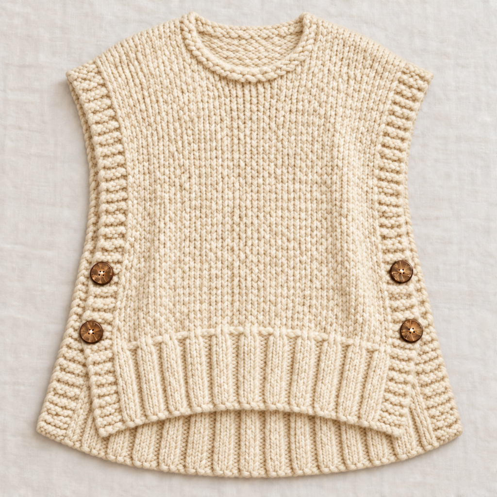 Women’s Super Chunky Tabard Knitting Pattern PDF Side Button Slipover S–XXXL