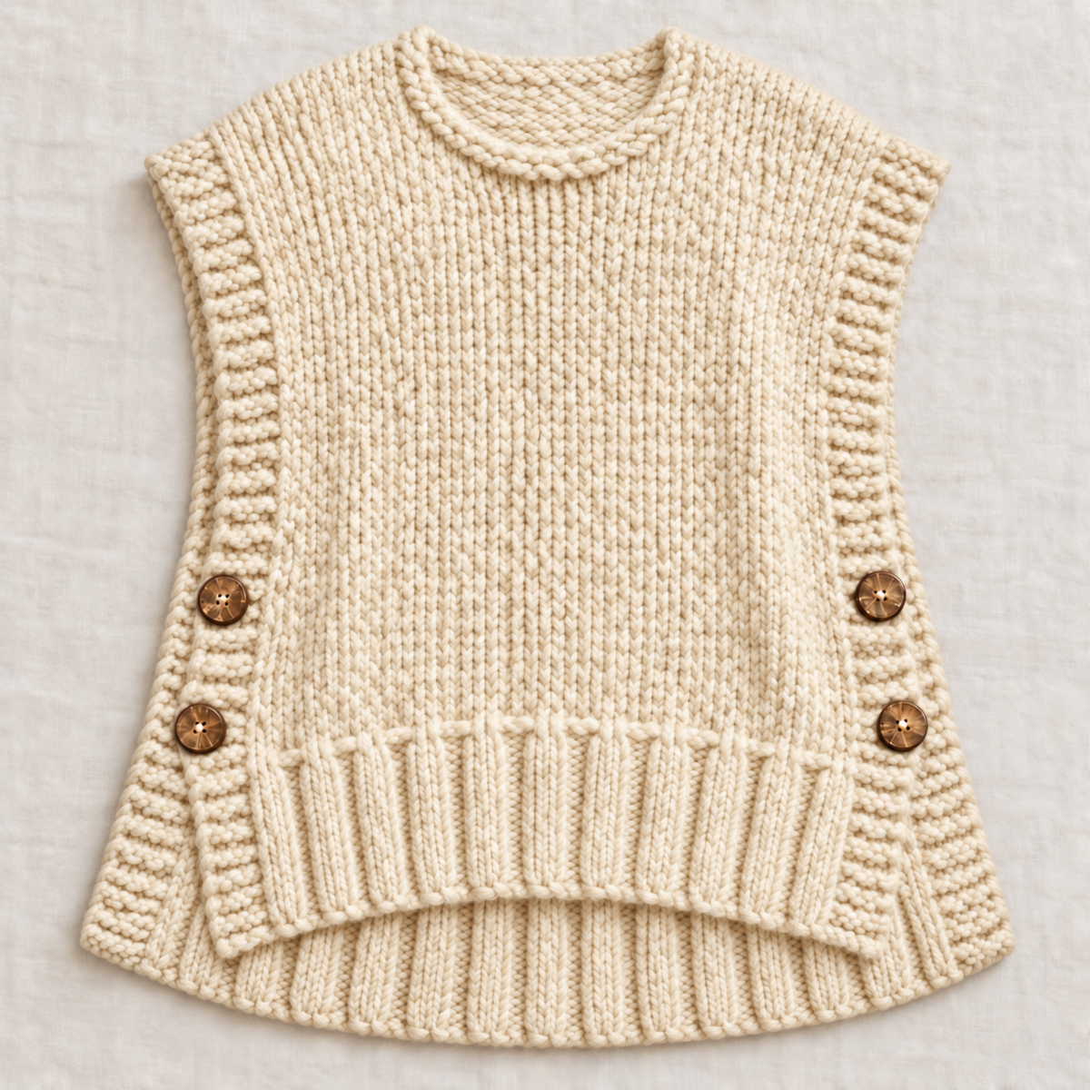 Women’s Super Chunky Tabard Knitting Pattern PDF Side Button Slipover S–XXXL