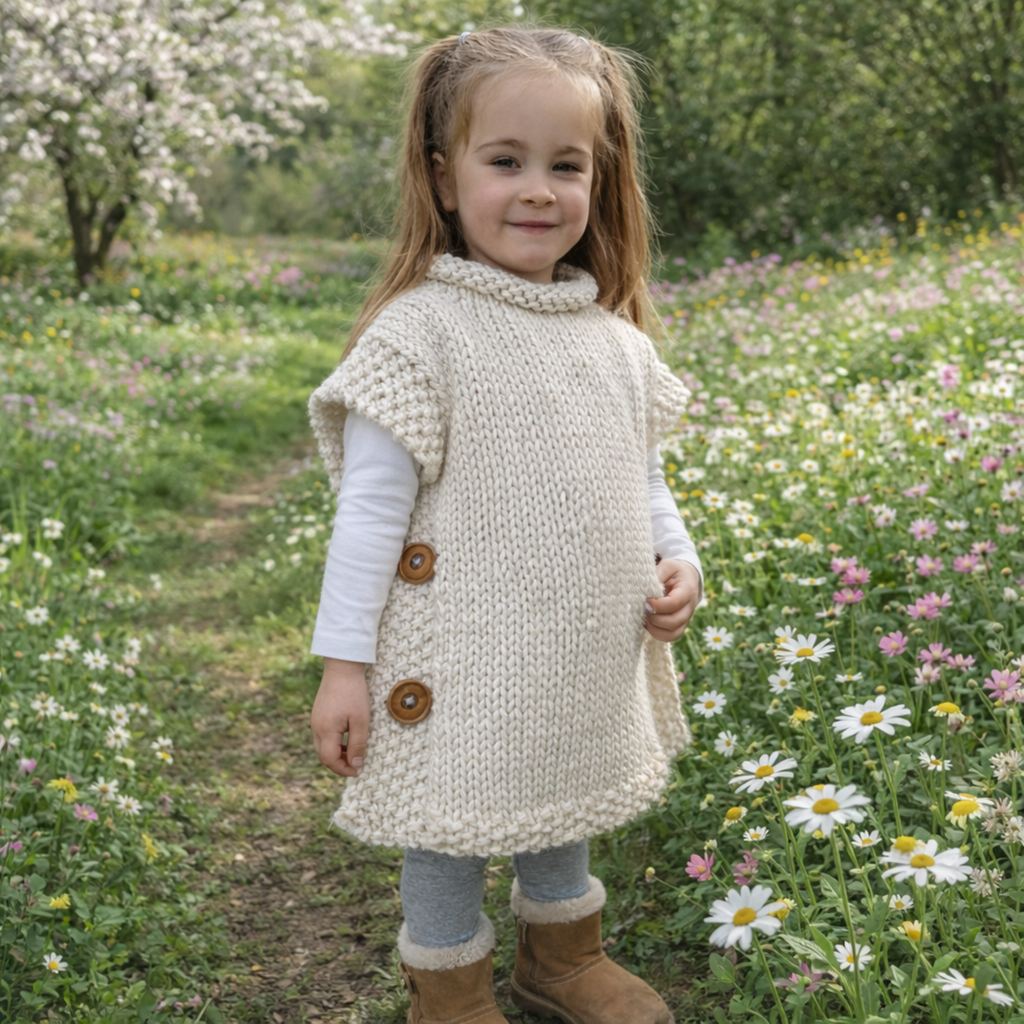 Children’s Tabard Poncho Knitting Pattern PDF  Super Chunky Easy Knit Ages 1–15 Years BB172