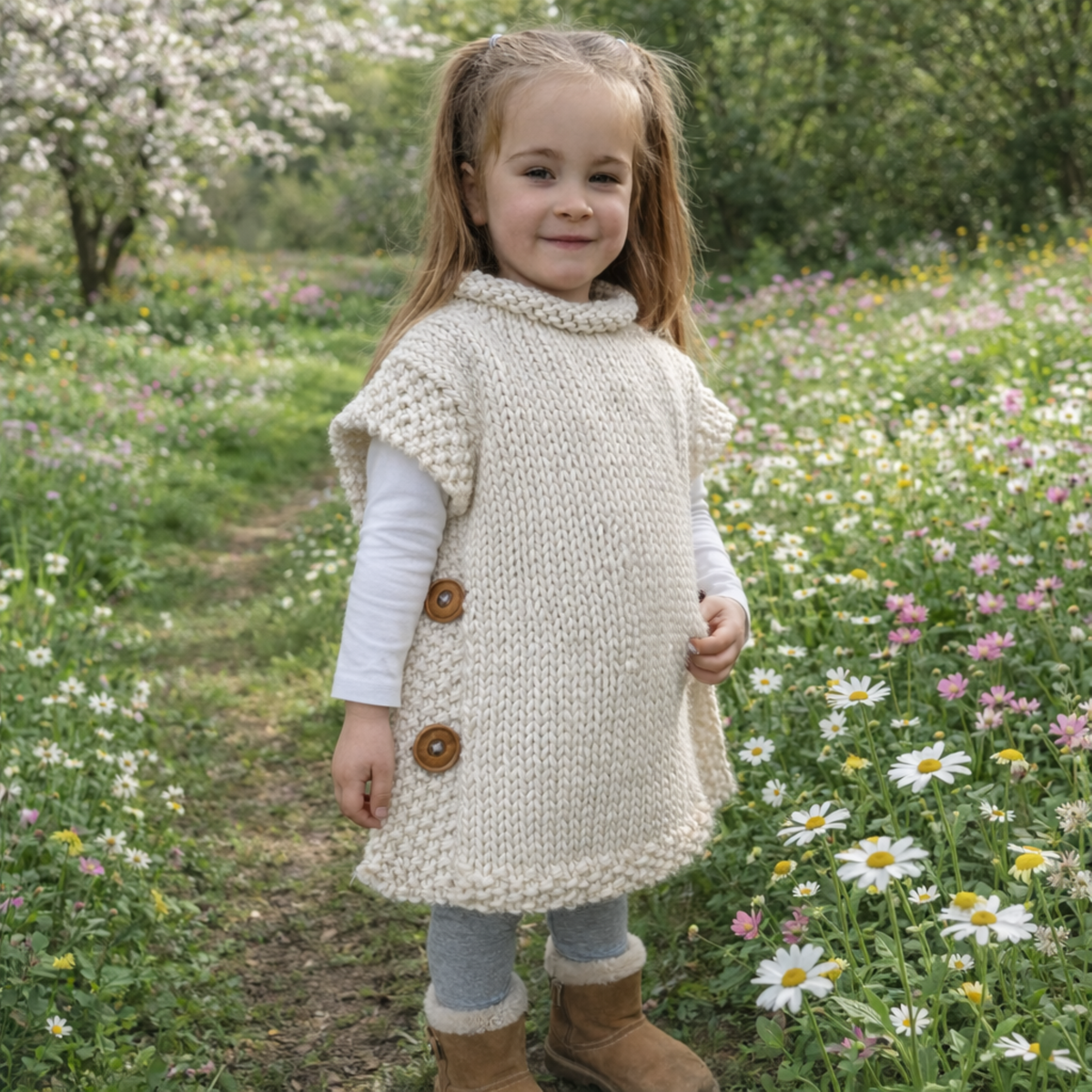 Children’s Tabard Poncho Knitting Pattern PDF  Super Chunky Easy Knit Ages 1–15 Years BB172