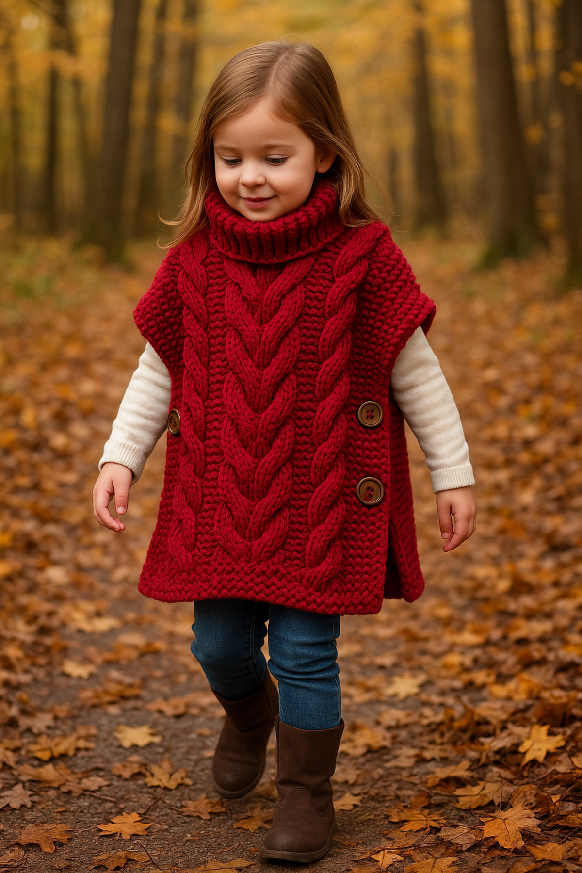 Girls Cable Tunic Poncho Knitting Pattern PDF Super Chunky Age 1 - 15 years