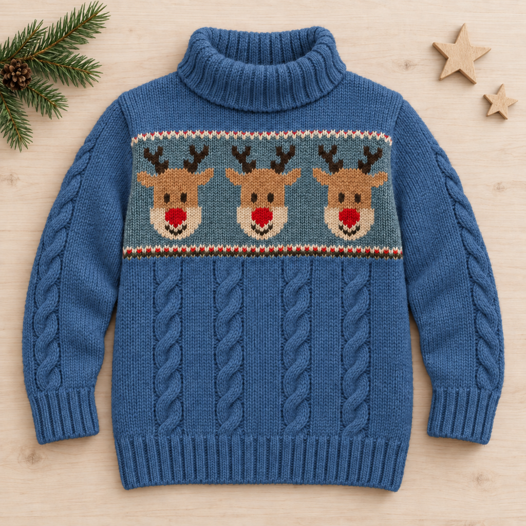 Child’s Reindeer Cable Sweater Knitting Pattern PDF Aran Christmas Jumper 6m - 10years