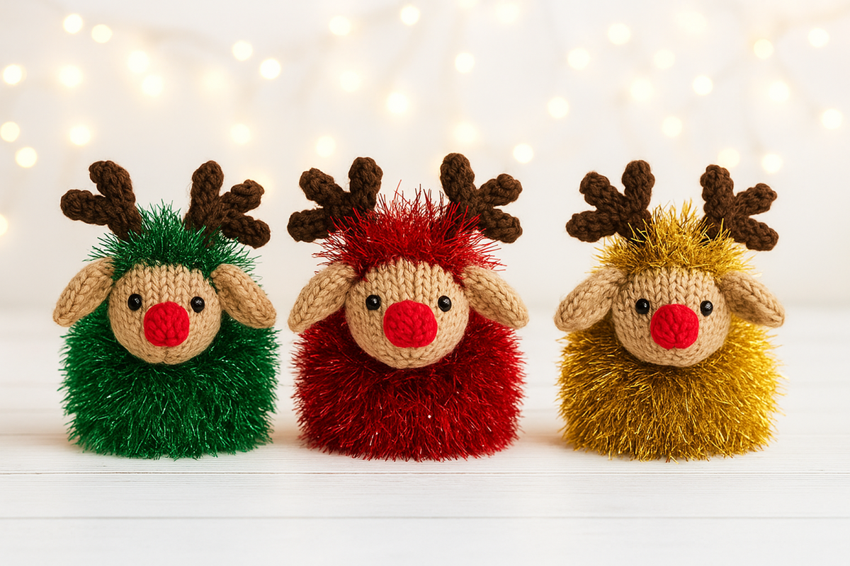 Reindeer Sheep Chocolate Orange Cover Knitting Pattern PDF DK Tinsel Chunky Yarn