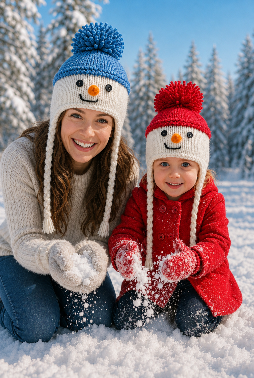 Easy Knit Chunky Snowman Earflap Hat Knitting Pattern PDF Age 2 - Adult