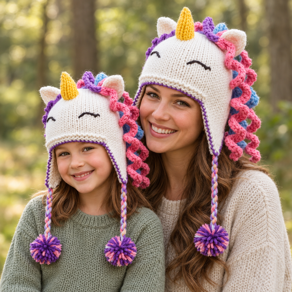 Unicorn Earflap Hat Knitting Pattern PDF Age 2 - Adult Chunky Novelty Knit