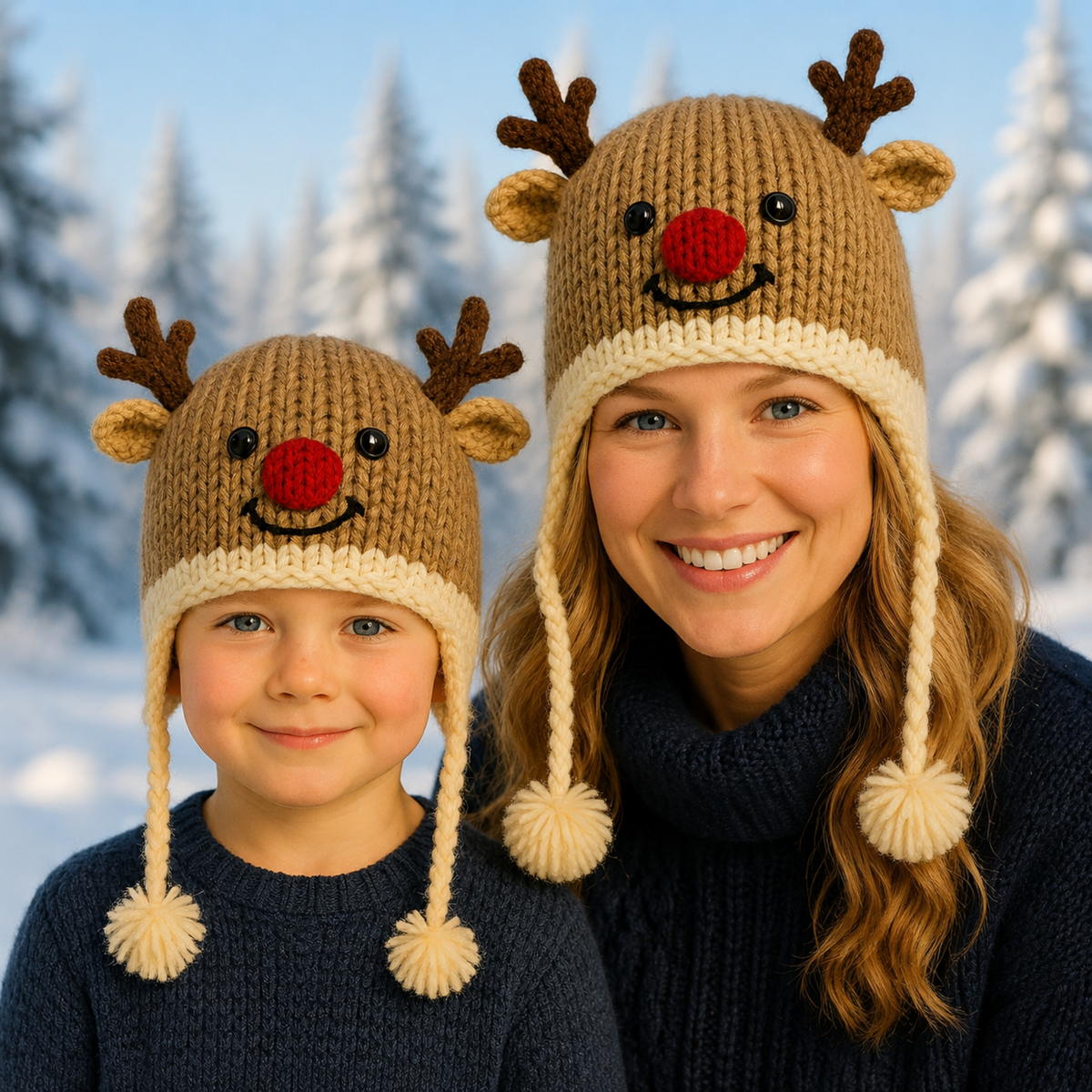 Chunky Reindeer Hat Knitting Pattern PDF Age 2 - Adult Novelty Christmas Helmet