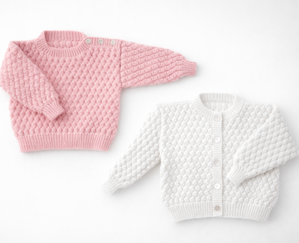 Baby Childs Leaf Stitch Cardigan and Sweater Knitting Pattern PDF DK Age 0–4 Years